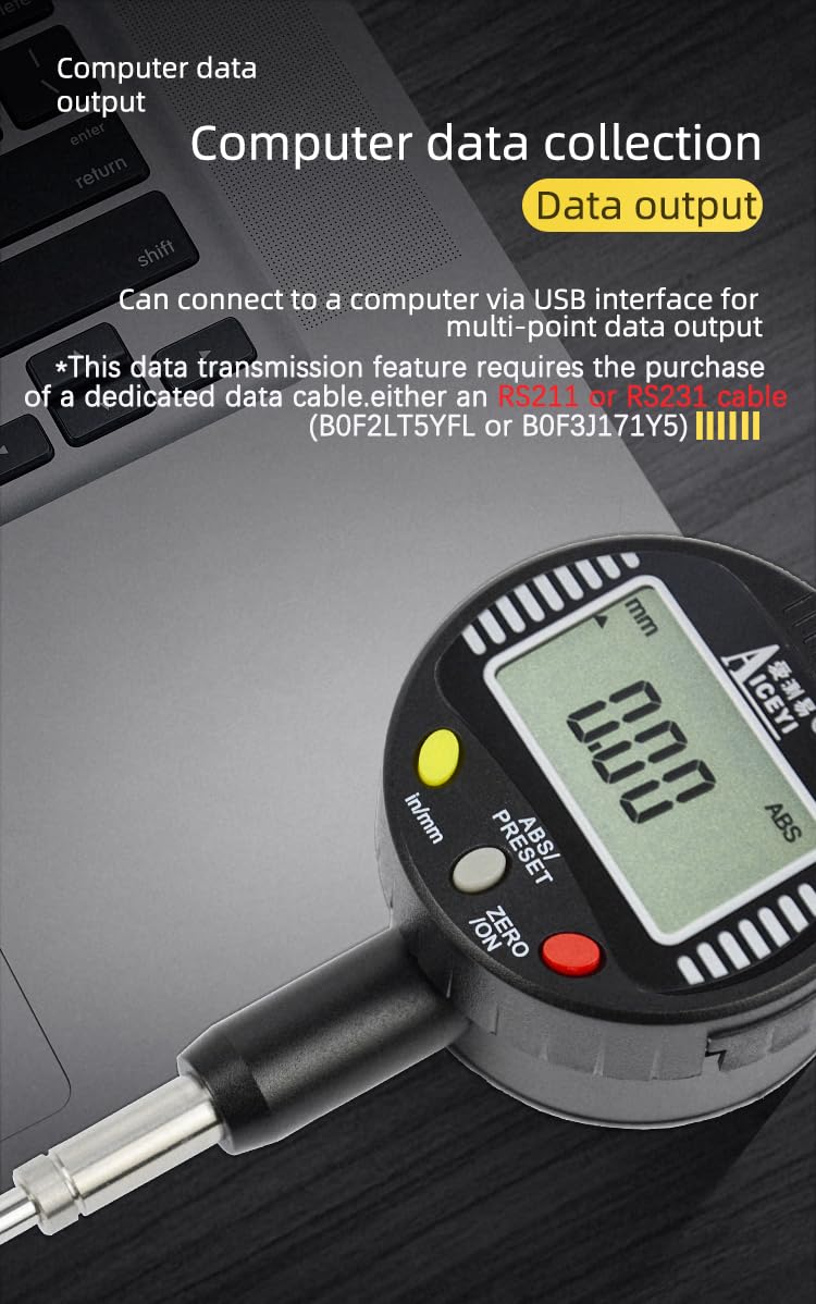 AICEYI Digital dial Gauge, with a Range of 0-1in/25.4mm and a Digital Indicator Accuracy of 0.01mm/0.0005 "Metric and Imperial Measure Tool Electronic Dial Gauge (ACE-B25) - Image 5